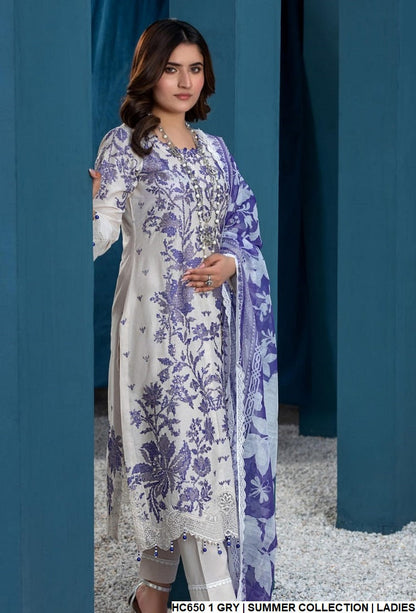 Cotton straight shirt HC650 1 - Pakistani women's casual outfit with digital printed dupatta front view