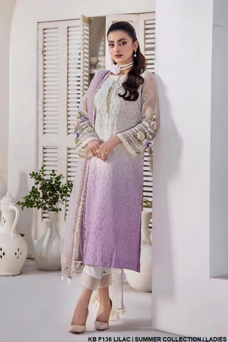 KB F136 Pakistani women's pure cotton 3D embroidered outfit back view