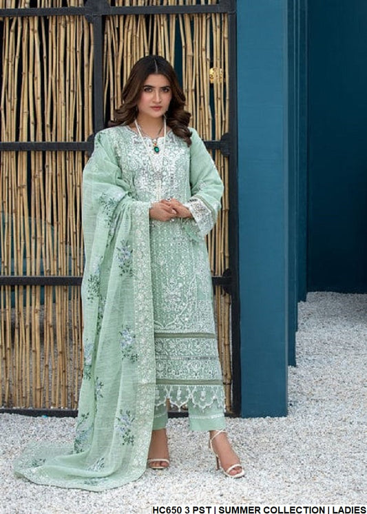 Cotton straight shirt HC650 3 - Pakistani women's casual outfit with khadi net dupatta front view