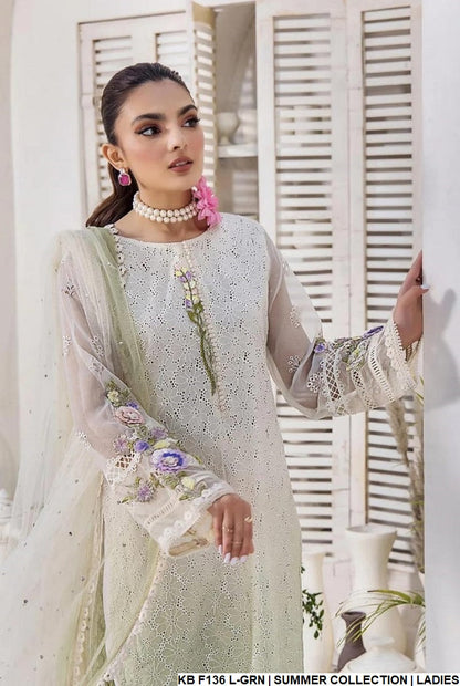 Pure cotton chikan 3D hand embroidered shirt KB F136 - Pakistani women's casual party wear front view