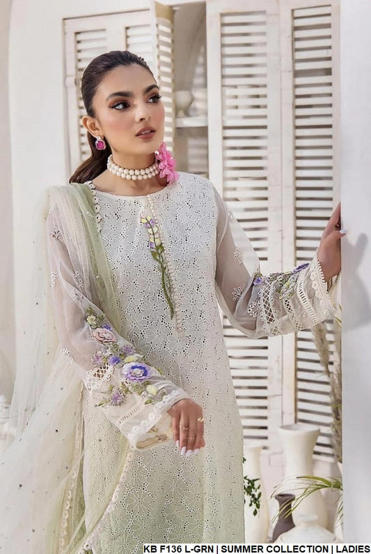 Pure cotton chikan 3D hand embroidered shirt KB F136 - Pakistani women's casual party wear front view