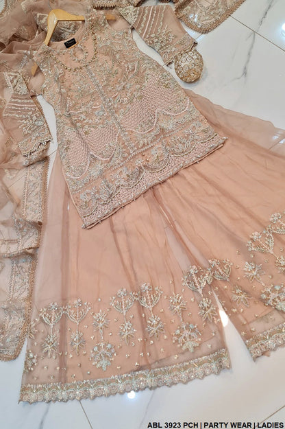 ABL 3923 Pakistani women's organza formal outfit back view
