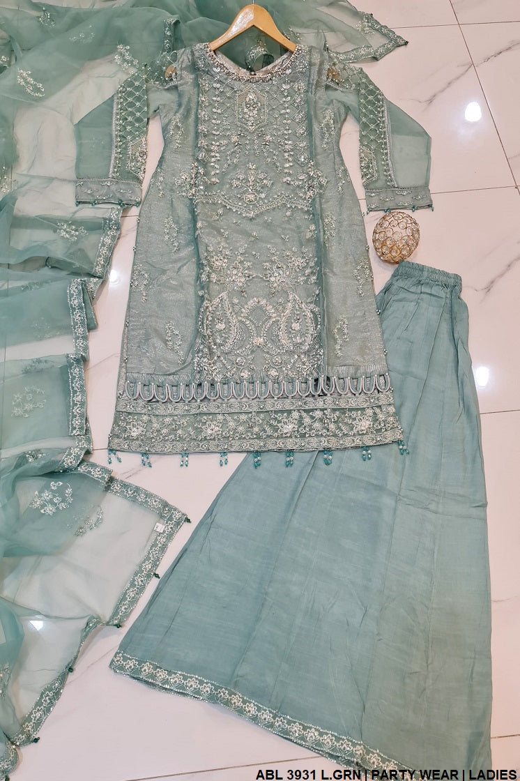 ABL 3931 organza Pakistani women's straight shirt with plazo side view