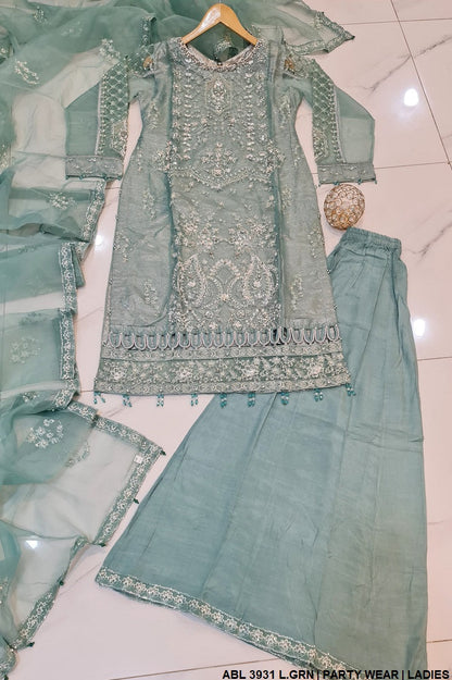 ABL 3931 organza Pakistani women's straight shirt with plazo side view
