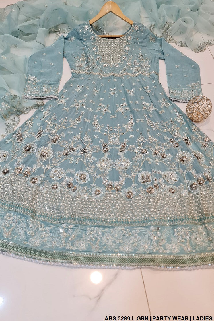ABS 3289 Pakistani women's chiffon long frock party wear detail view