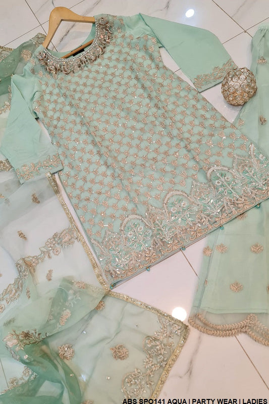 ABS SPO141 chiffon Pakistani women's shirt with plazo back view