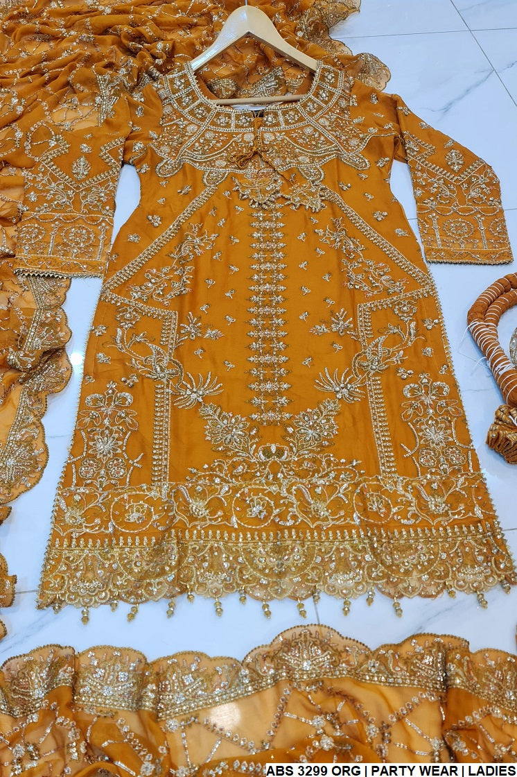 Chiffon straight shirt plazo ABS 3299 - Pakistani women's elegant outfit with chiffon dupatta front view