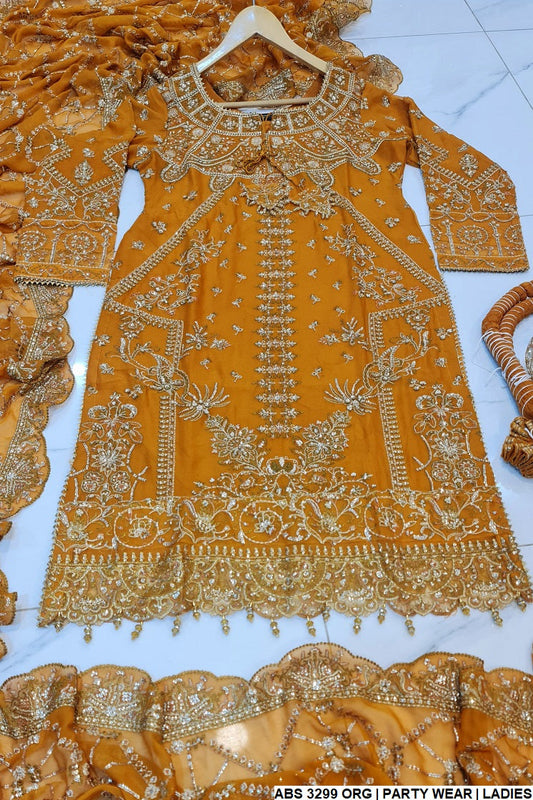 Chiffon straight shirt plazo ABS 3299 - Pakistani women's elegant outfit with chiffon dupatta front view