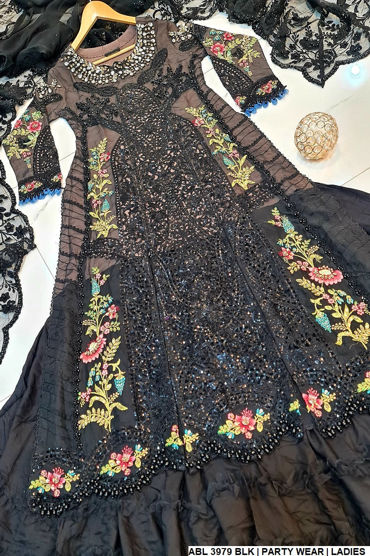 ABL 3979 Pakistani women's organza formal lehenga full view