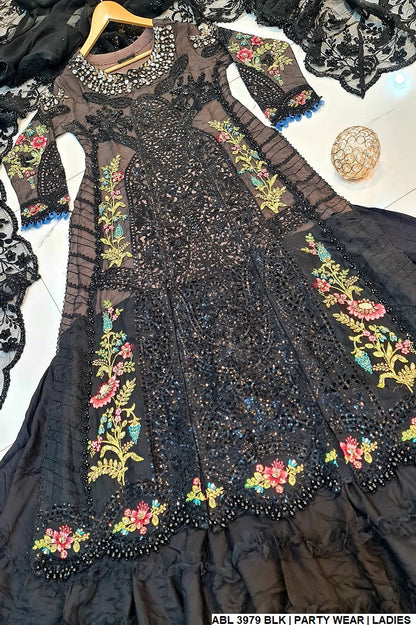 ABL 3979 Pakistani women's organza formal lehenga full view