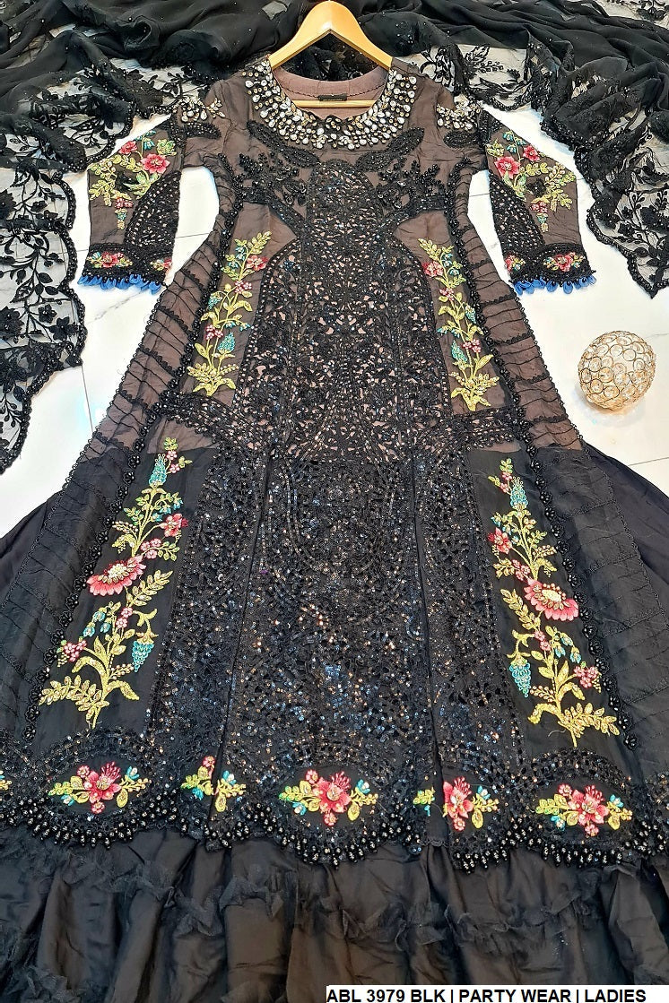 ABL 3979 Pakistani women's organza A-Line lehenga detail view