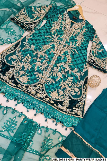 ABL 3978 organza Pakistani women's A-Line outfit side view