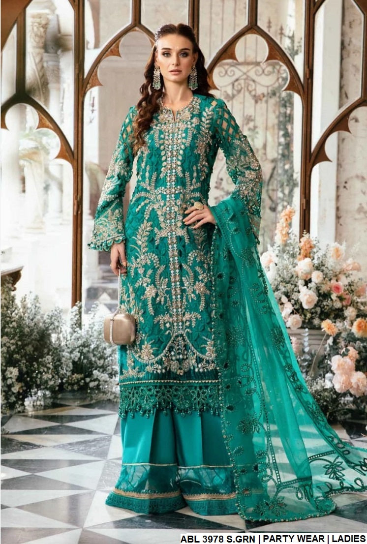 Organza A-Line shirt ABL 3978 - Pakistani women's formal party wear with grip trouser front view