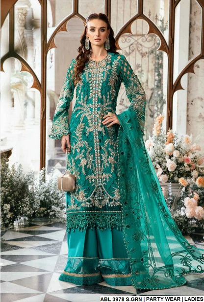 Organza A-Line shirt ABL 3978 - Pakistani women's formal party wear with grip trouser front view