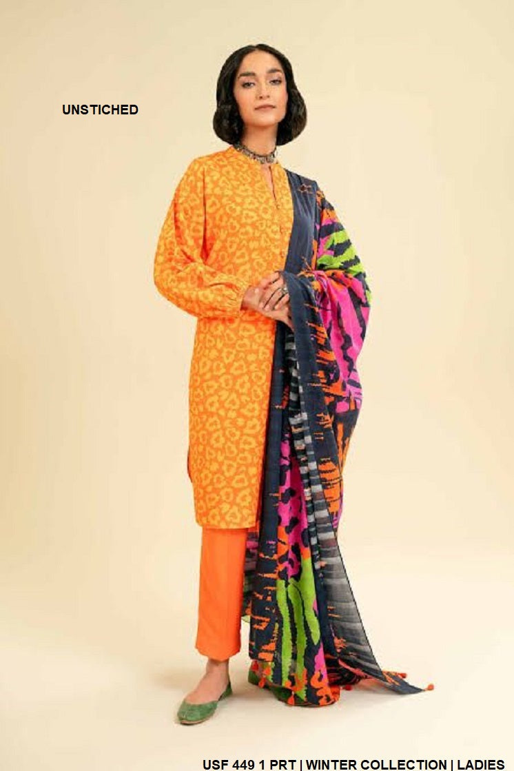 Cambric unstitched suit USF 449 - Pakistani women's casual unstitched fabric set with tissue dupatta front view