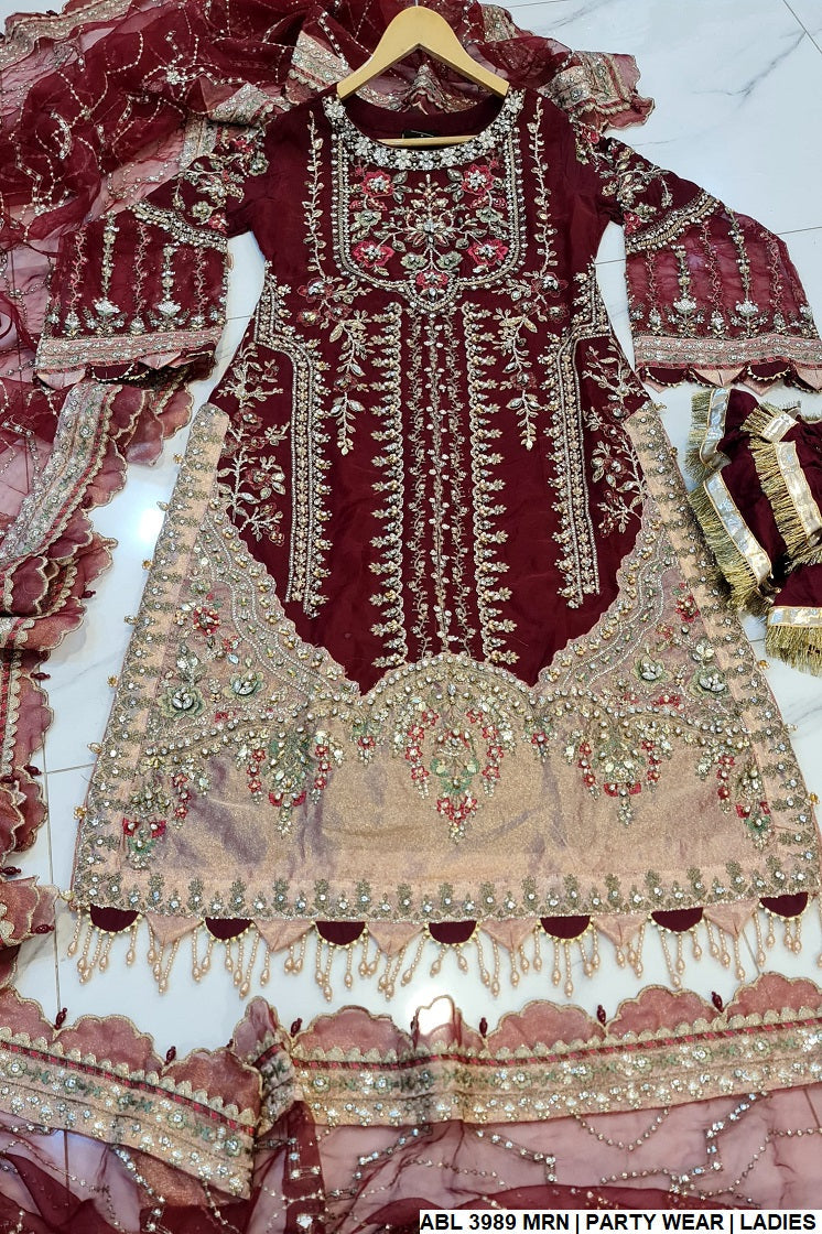 ABL 3989 Pakistani women's organza outfit with gharara back view