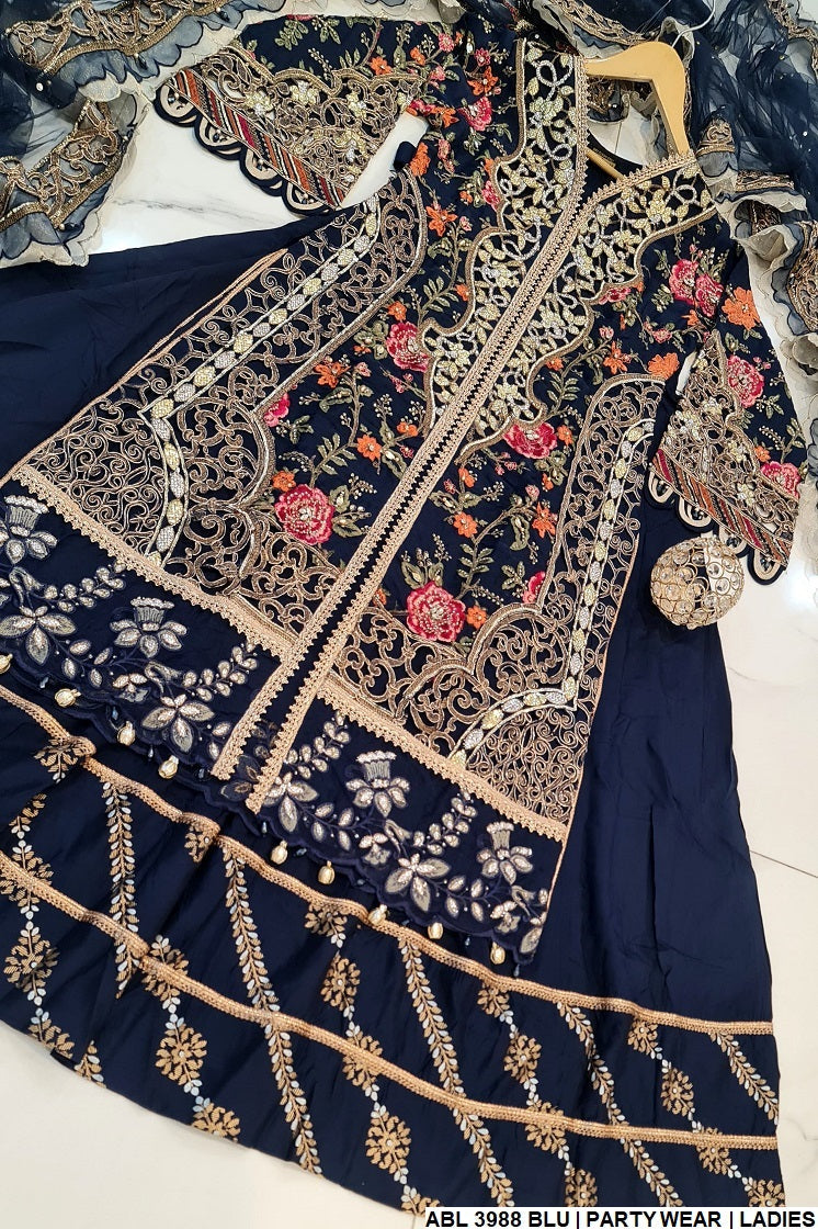 ABL 3988 Pakistani women's organza lehenga set full view