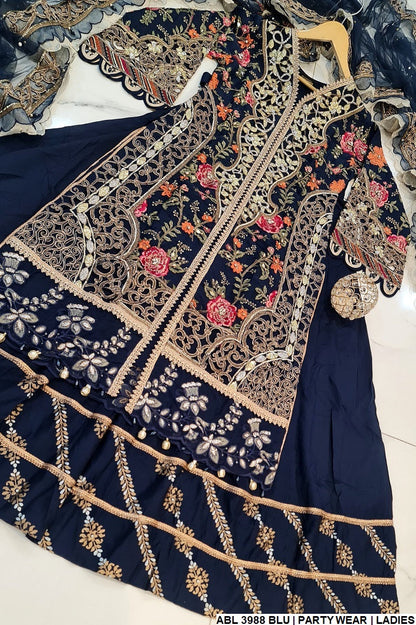 ABL 3988 Pakistani women's organza lehenga set full view