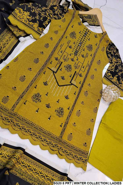SG20 8 Khaddar women's A-Line Pakistani winter outfit with dupatta side view