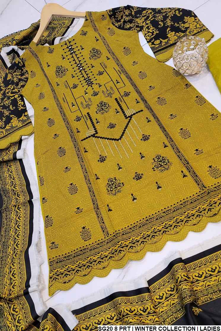 SG20 8 Print Khaddar A-Line Pakistani women's winter 3-piece suit back view