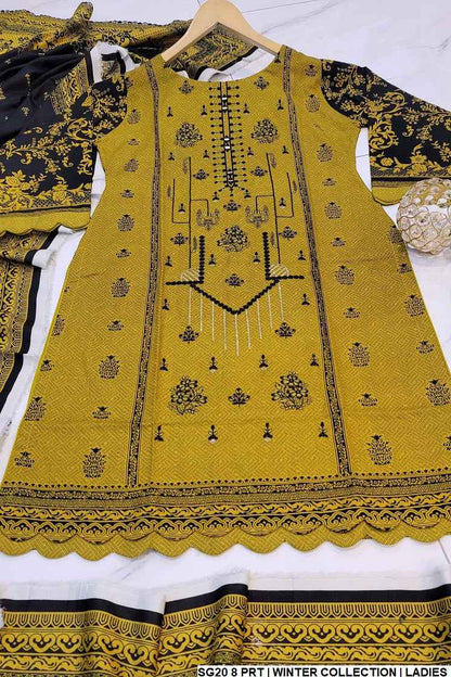 Khaddar A-Line suit SG20 8 - Pakistani women's winter dress with dupatta front view