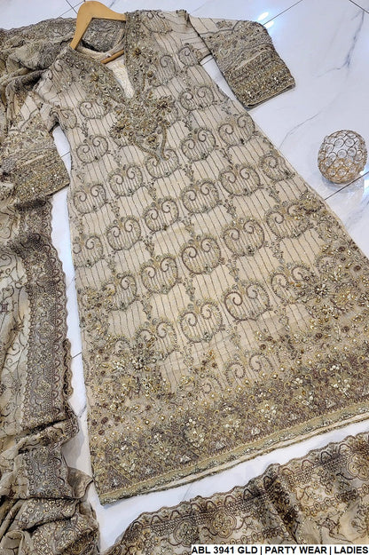 ABL 3941 Pakistani women's masuri net outfit full view