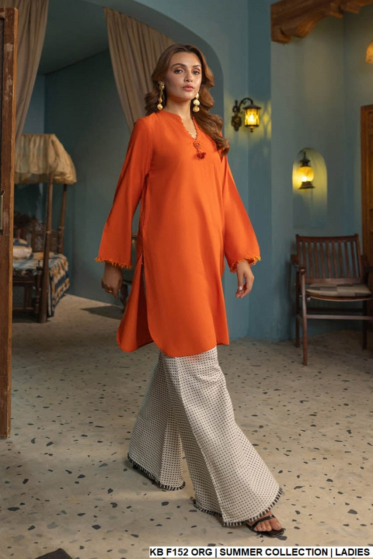 Pure karandi hand embroidered shirt KB F152 - Pakistani women's casual elegant outfit with chiffon chunri front view