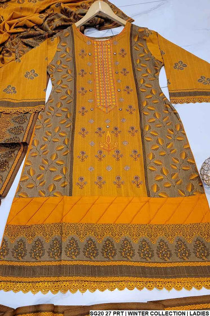Dhanak A-Line suit SG20 27 - Pakistani women's elegant dress with shawl detail view