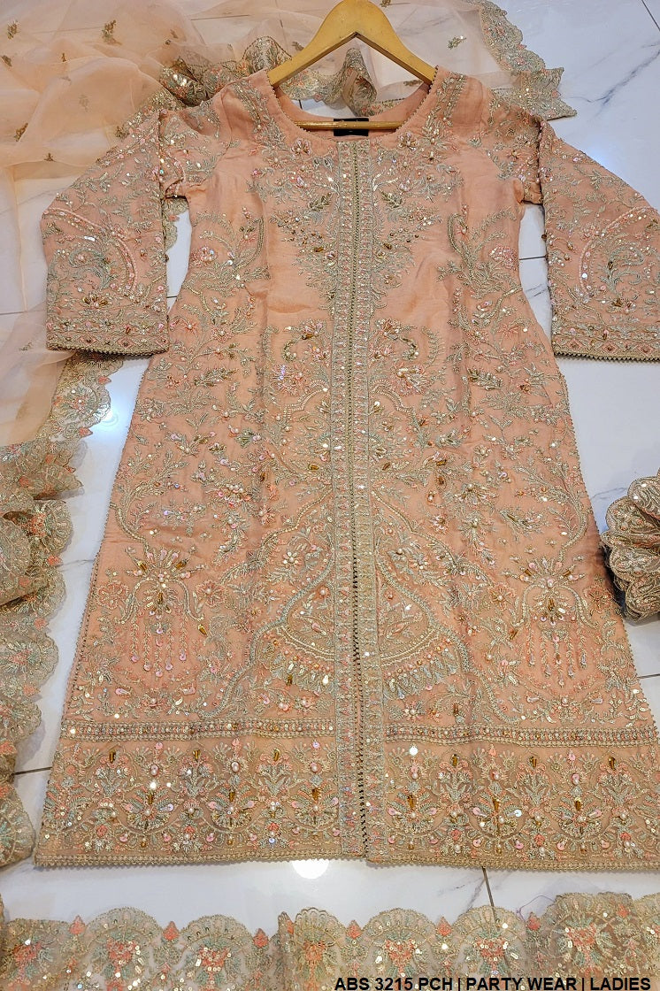 ABS 3215 Chiffon Pakistani women's open cut shirt with viscose trouser side view