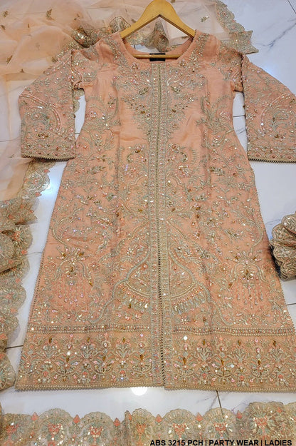 ABS 3215 Chiffon Pakistani women's open cut shirt with viscose trouser side view