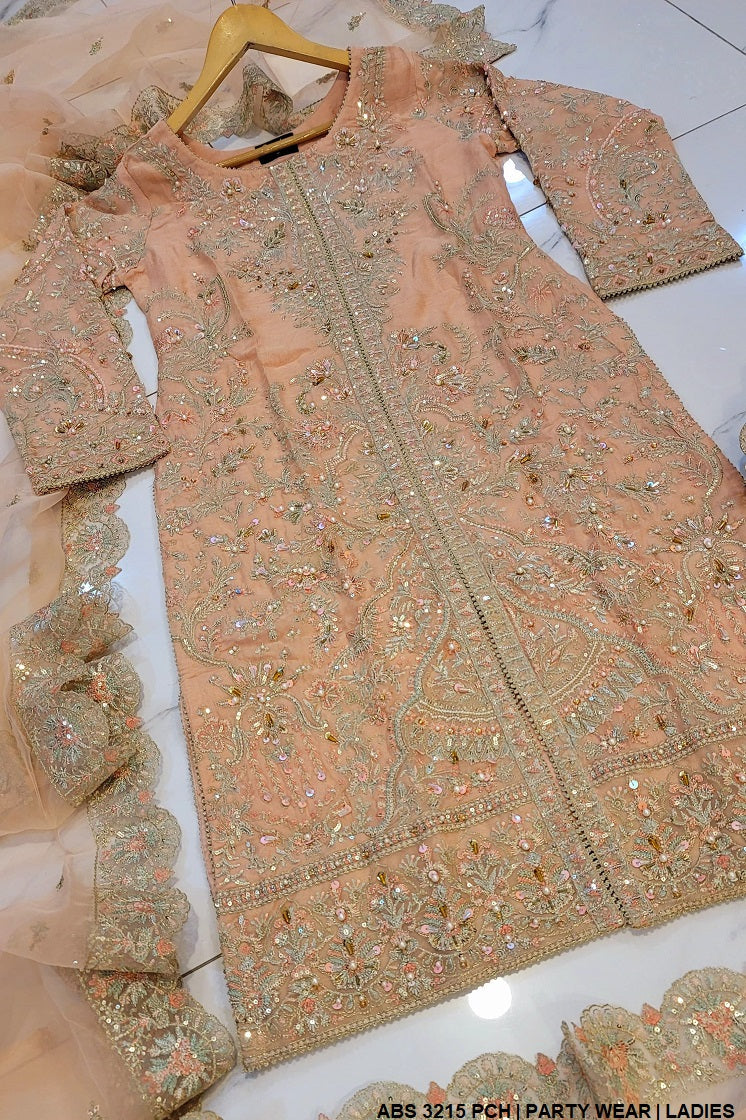 ABS 3215 Pakistani women's chiffon open cut shirt back view