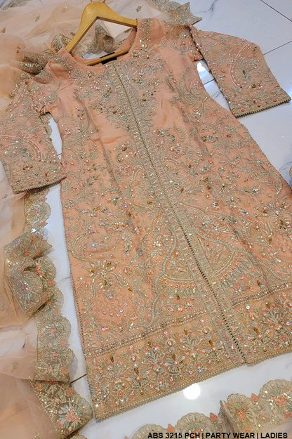 ABS 3215 Pakistani women's chiffon open cut shirt back view