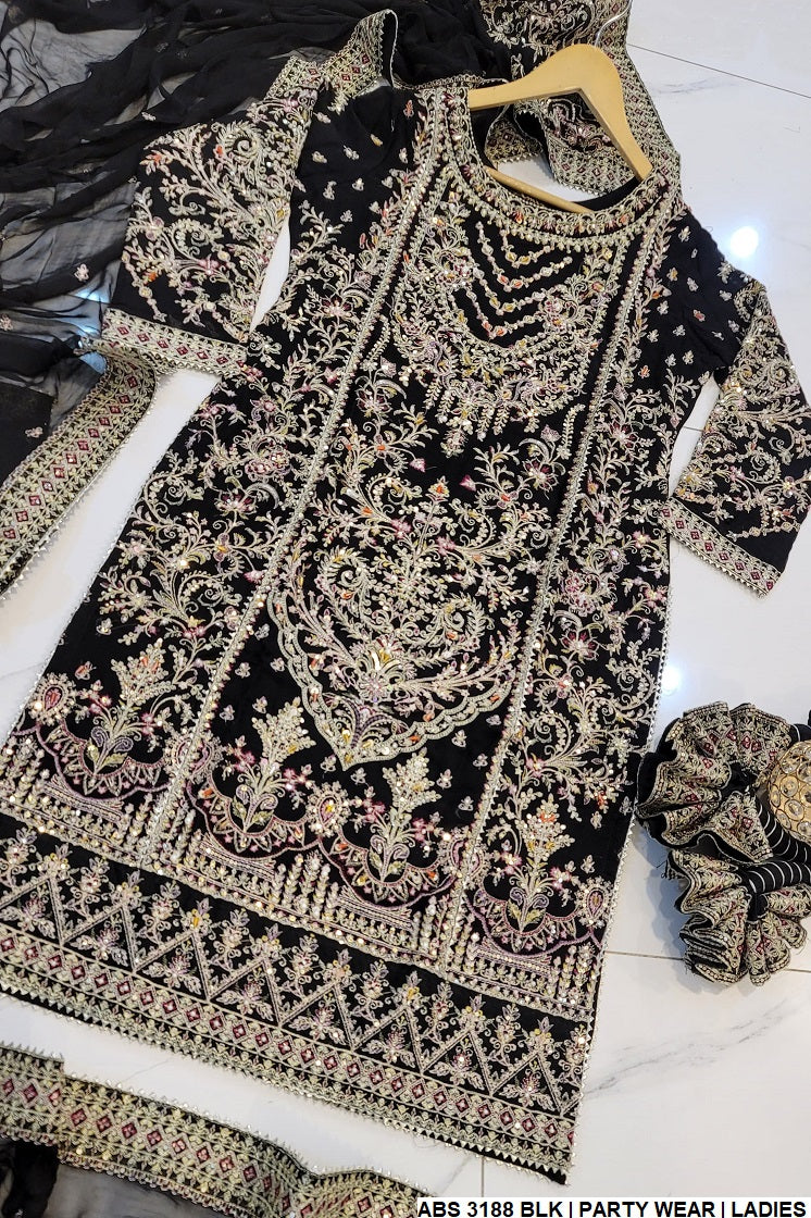 ABS 3188 Pakistani women's chiffon plazo outfit detail view