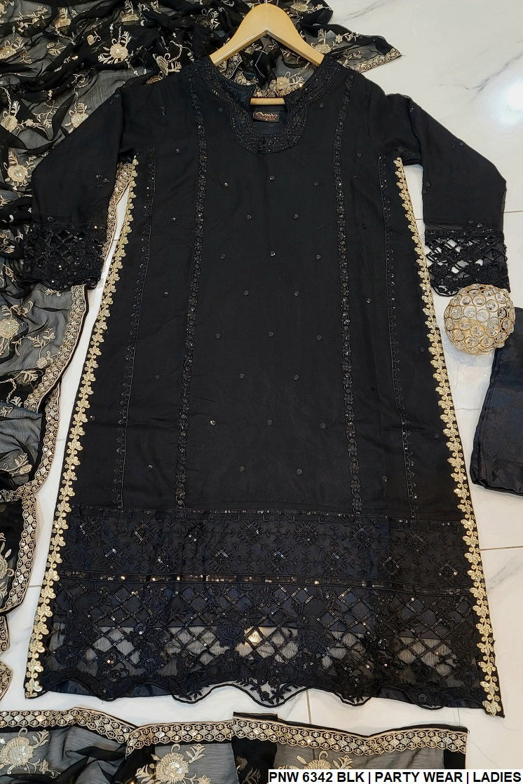 PNW 6342 Pakistani women's chiffon A-Line outfit full view