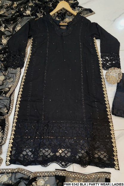 PNW 6342 Pakistani women's chiffon A-Line outfit full view