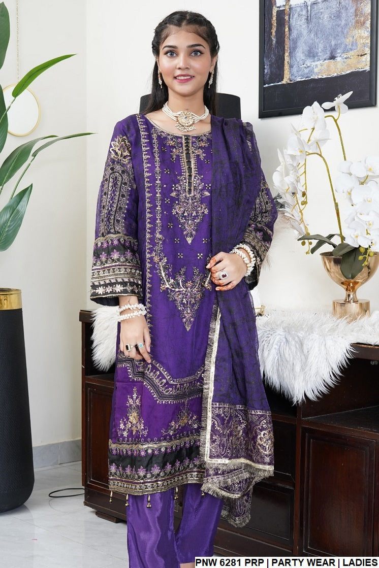 PNW 6281 Pakistani women's chiffon straight shirt full view