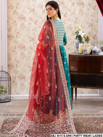 ABJ 4015 chiffon Pakistani women's open gown style outfit back view