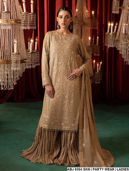 Chiffon straight shirt gharara ABJ 6064 - Pakistani women's party wear with chiffon dupatta front view