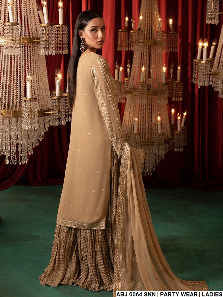 ABJ 6064 chiffon Pakistani women's straight shirt with gharara back view