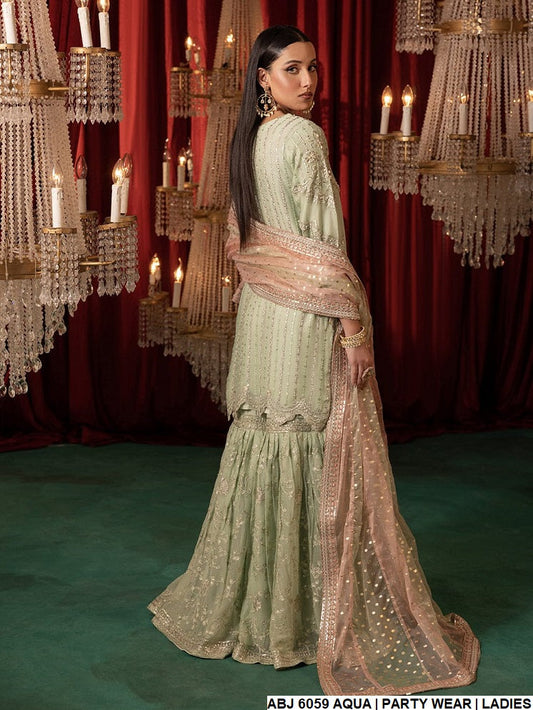 ABJ 6059 chiffon Pakistani women's short shirt with gharara back view
