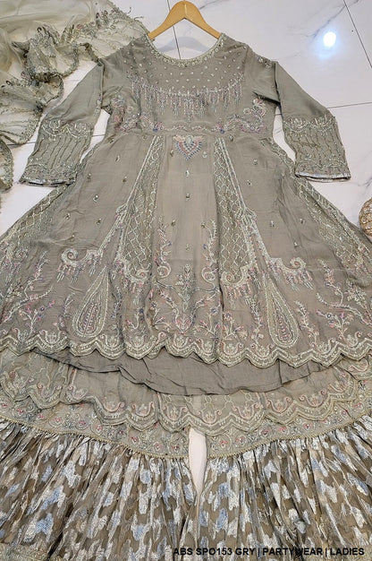 ABS SPO153 Pakistani women's chiffon formal tail frock full view