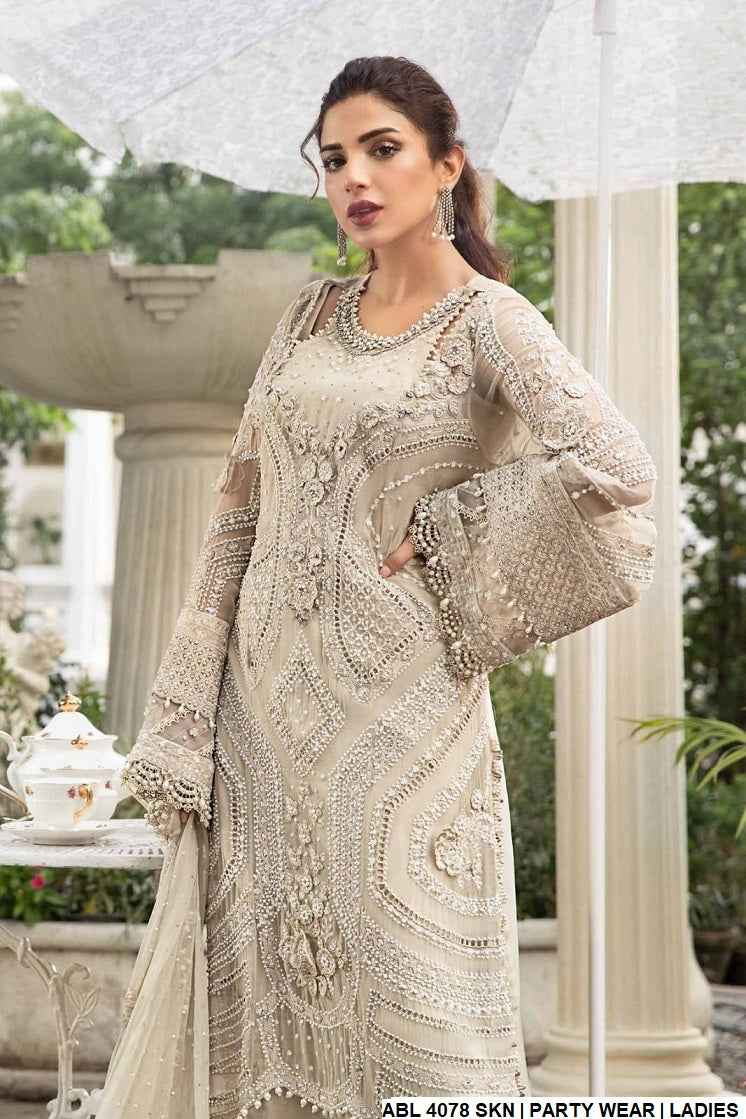 Chiffon A-Line shirt ABL 4078 - Pakistani women's elegant outfit with viscose trouser front view