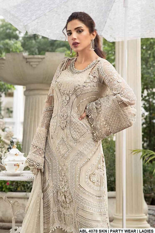 Chiffon A-Line shirt ABL 4078 - Pakistani women's elegant outfit with viscose trouser front view