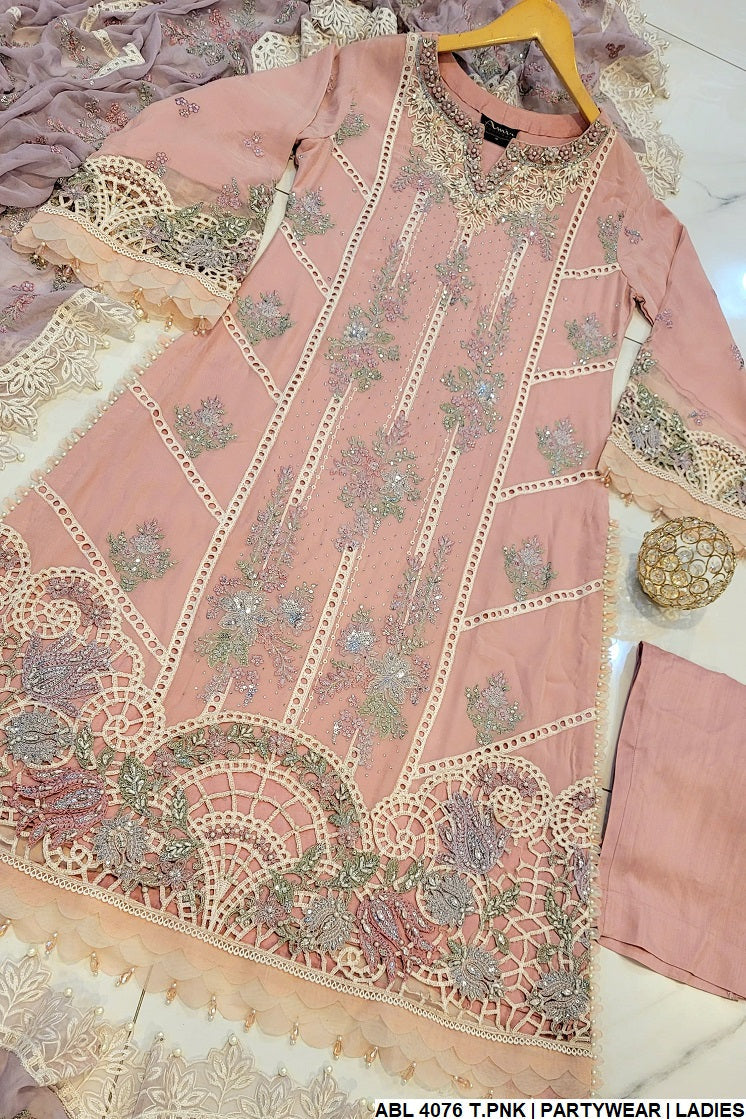 ABL 4076 Pakistani women's chiffon dress with chiffon dupatta full view