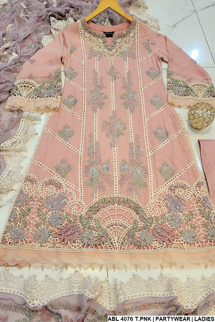 ABL 4076 Chiffon Pakistani women's elegant A-Line outfit detail view