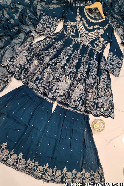 ABS 3120 chiffon Pakistani women's frock with chiffon gharara back view
