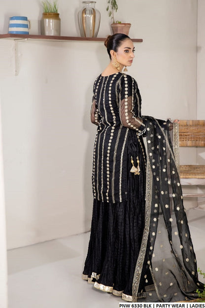 PNW 6330 Pakistani women's organza sharara outfit detail view