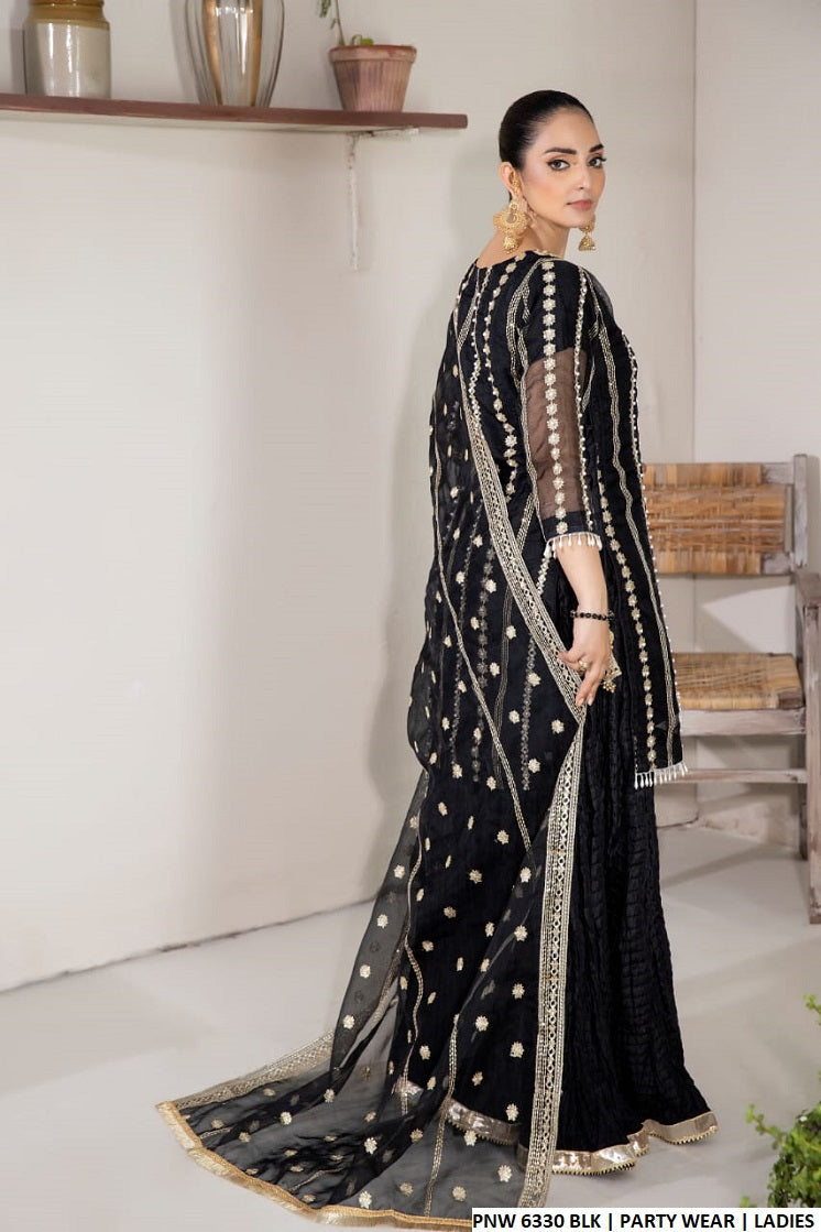 PNW 6330 organza Pakistani women's straight shirt with sharara side view