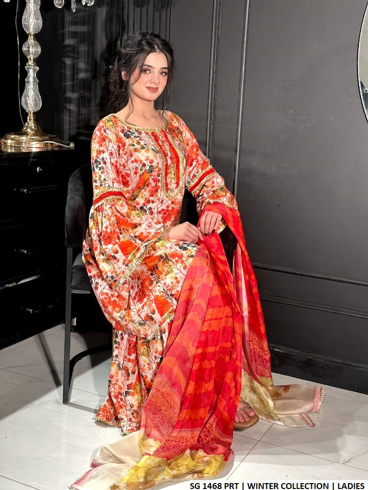 SG 1468 Linen A-Line frock with gharara Pakistani women's party wear side view
