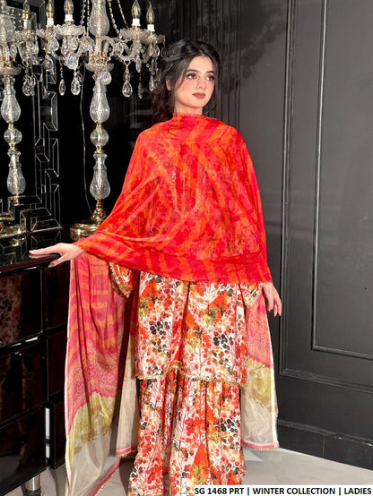 SG 1468 Pakistani women's linen festive outfit back view